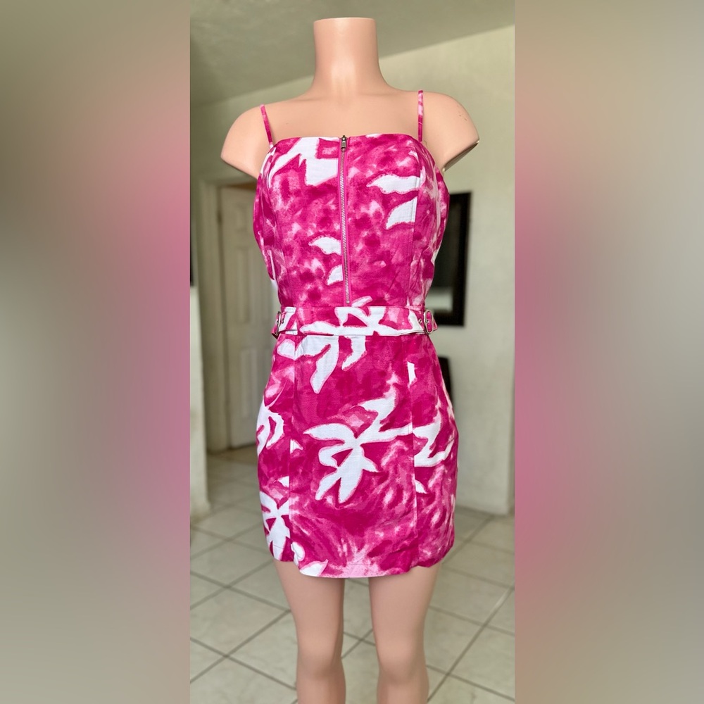 Bar III Fuchsia and White Patterned Dress